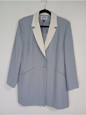 Kasper ASL Petite Womens Light Blue Blazer White Collar 16P Long Sleeve